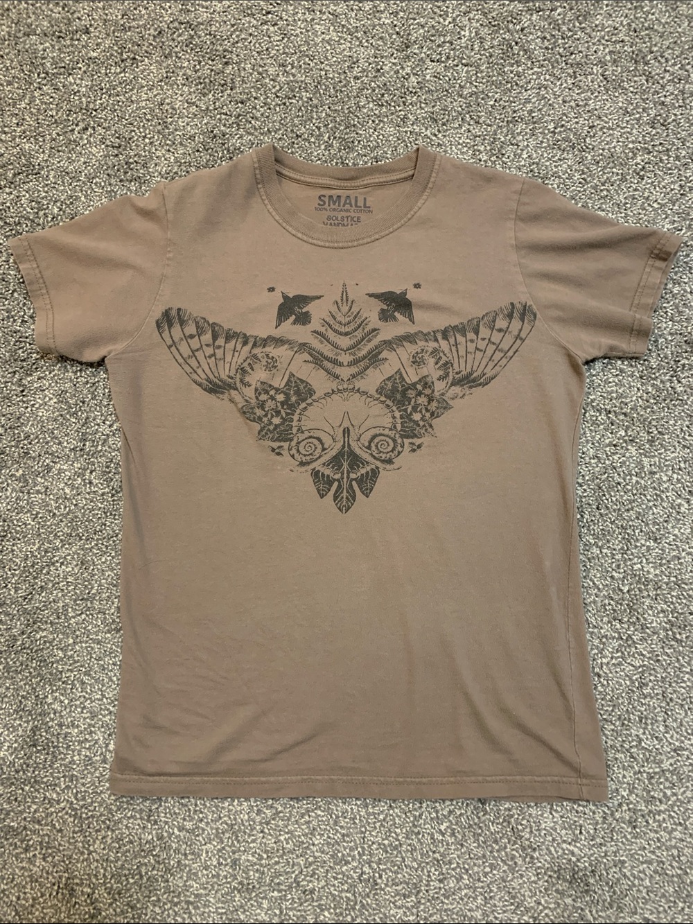 Brown Graphic Tee with Owl Motif - Small